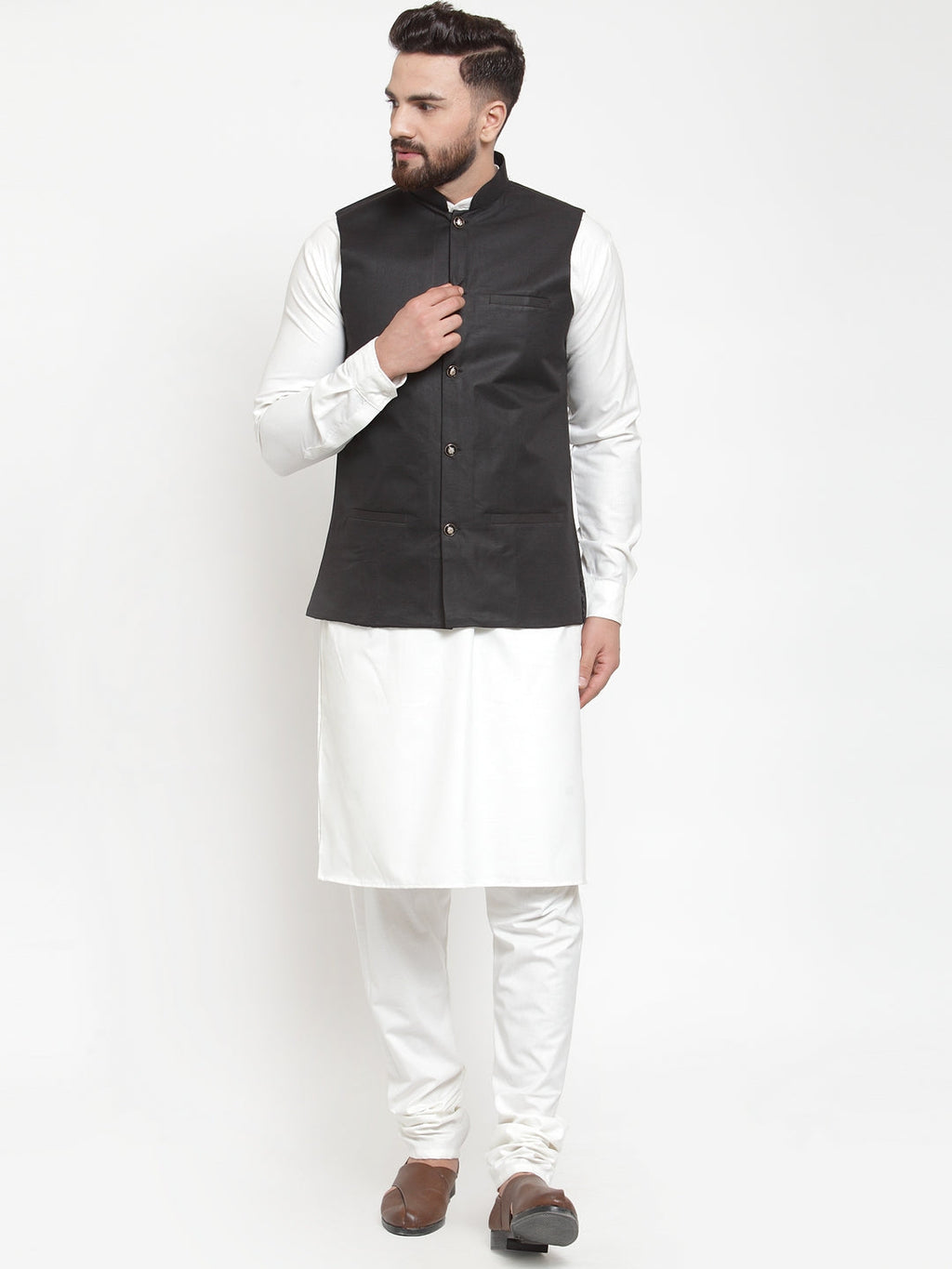 Jompers Men's Solid Kurta Pajama with Solid Waistcoat | Grocsy