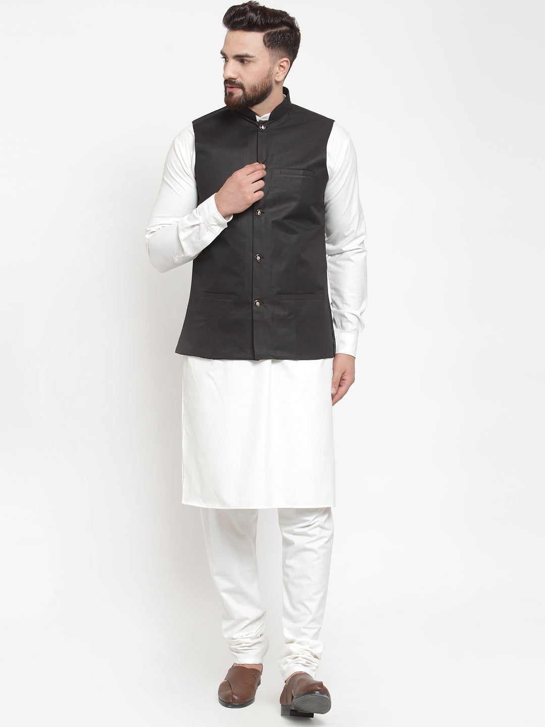 Jompers Men's Solid Kurta Pajama with Solid Waistcoat | Grocsy