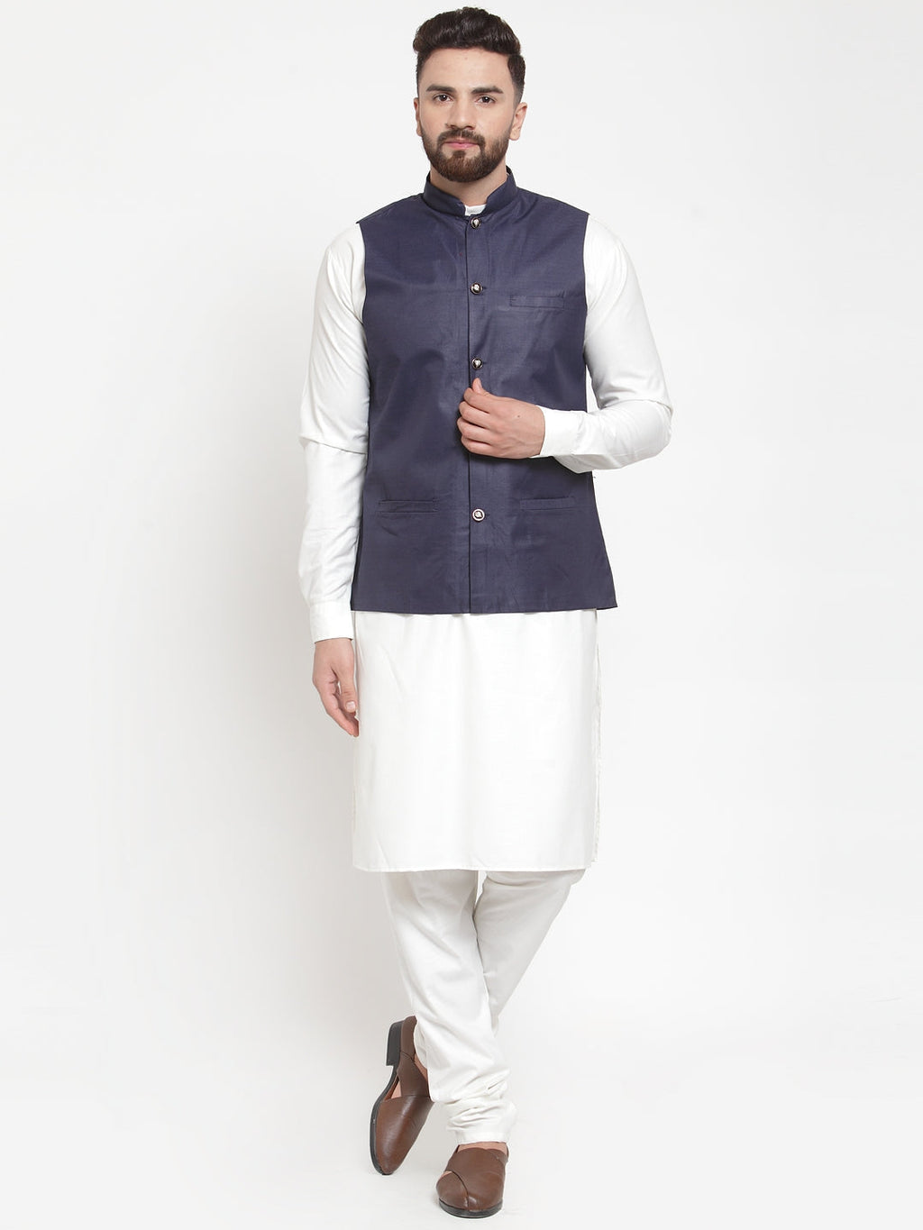 Jompers Men's Beautiful Solid Kurta Pajama with Solid Waistcoat | Grocsy