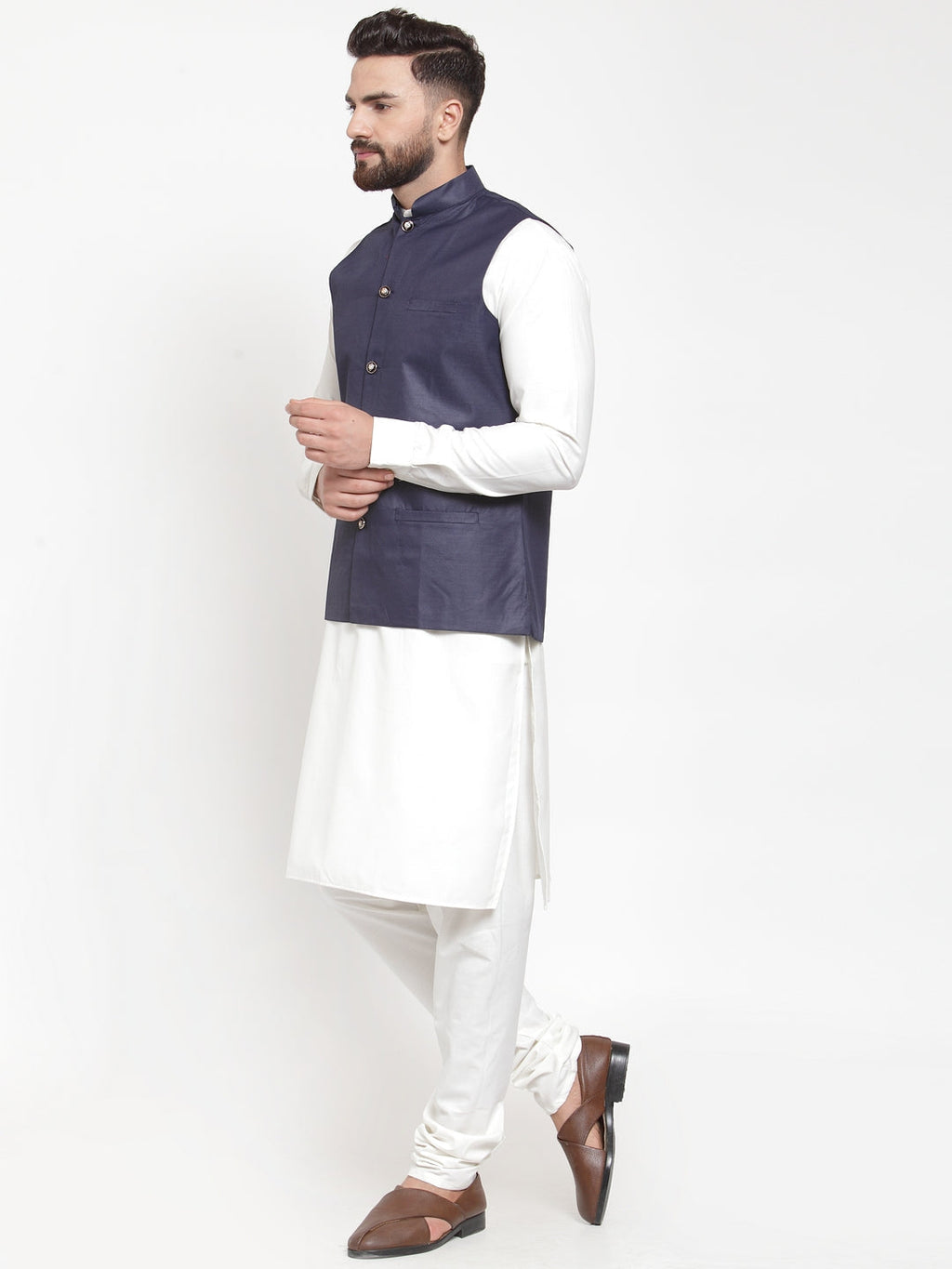 Jompers Men's Beautiful Solid Kurta Pajama with Solid Waistcoat | Grocsy