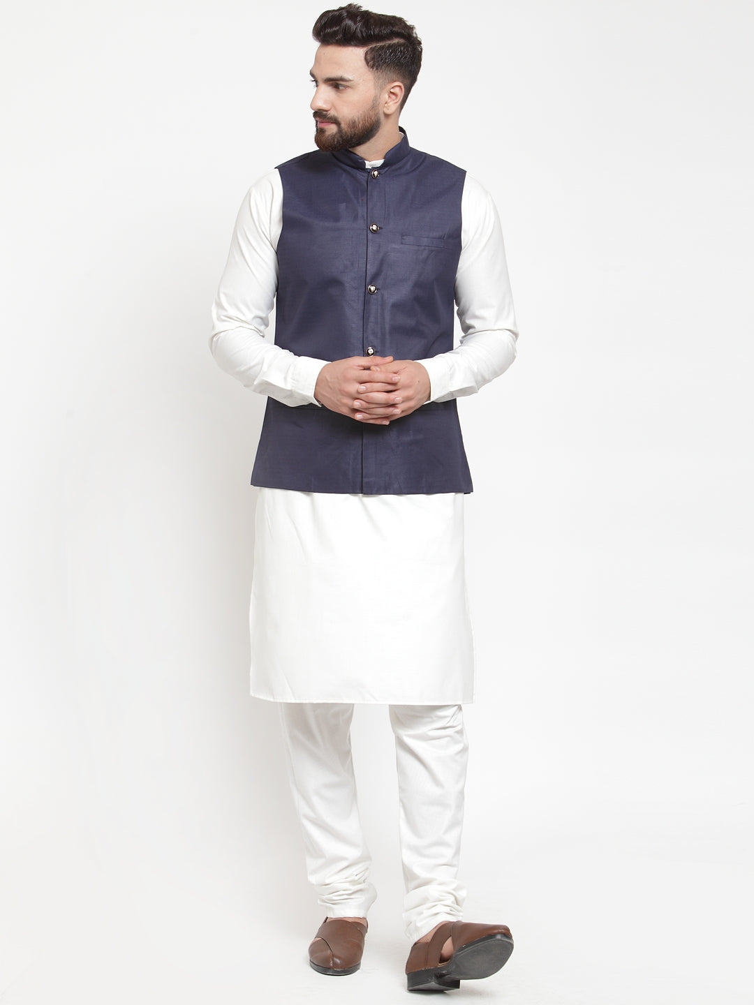 Jompers Men's Beautiful Solid Kurta Pajama with Solid Waistcoat | Grocsy