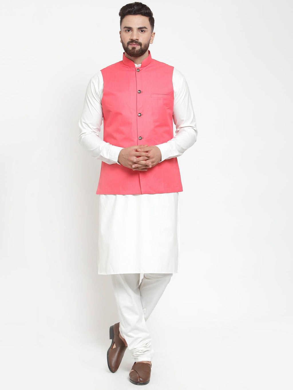 Jompers Men Beautiful Solid Kurta Pajama with Solid Waistcoat | Grocsy