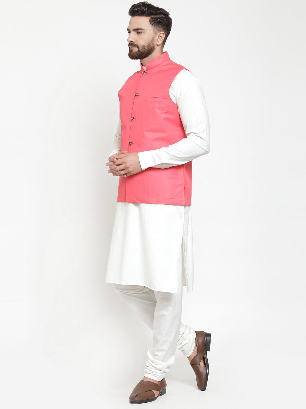Jompers Men Beautiful Solid Kurta Pajama with Solid Waistcoat | Grocsy