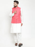 Jompers Men Beautiful Solid Kurta Pajama with Solid Waistcoat | Grocsy