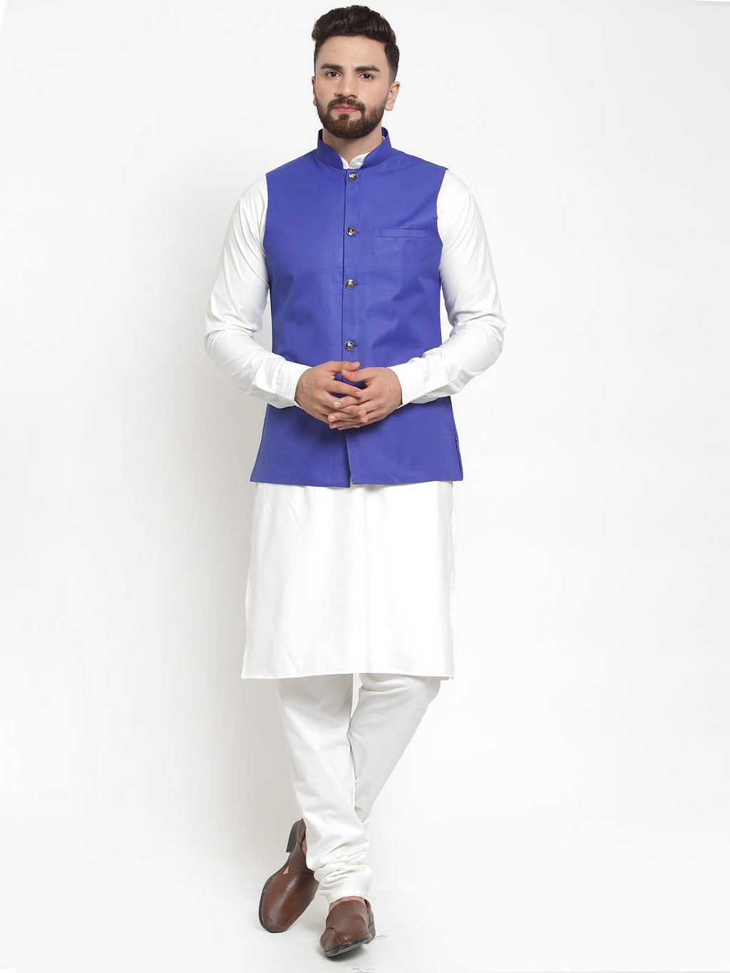 Jompers Men's Solid Kurta Pajama with Solid Waistcoat (Royal) | Grocsy