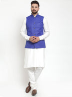 Jompers Men's Solid Kurta Pajama with Solid Waistcoat (Royal) | Grocsy
