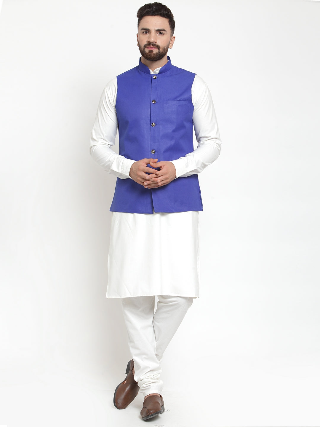 Jompers Men's Solid Kurta Pajama with Solid Waistcoat (Royal) | Grocsy