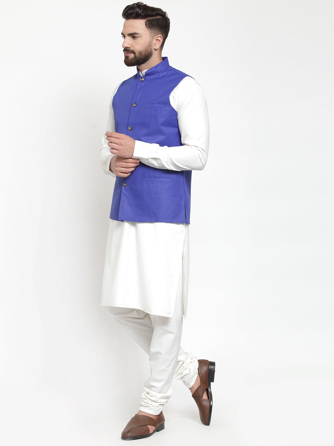 Jompers Men's Solid Kurta Pajama with Solid Waistcoat (Royal) | Grocsy