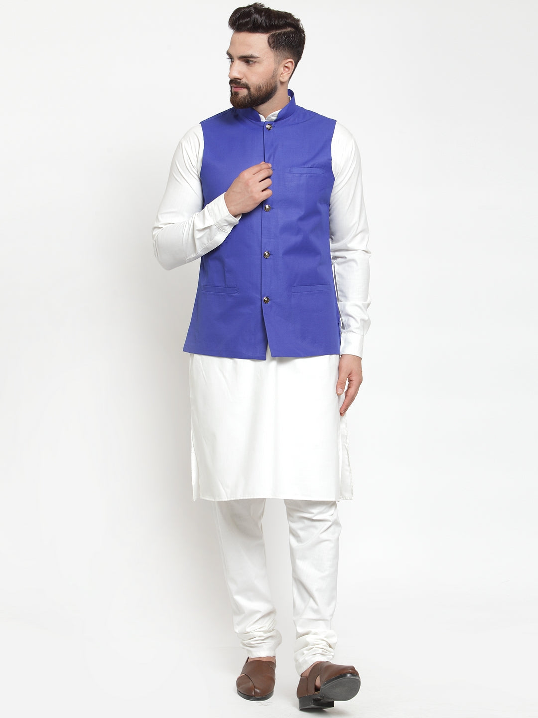 Jompers Men's Solid Kurta Pajama with Solid Waistcoat (Royal) | Grocsy