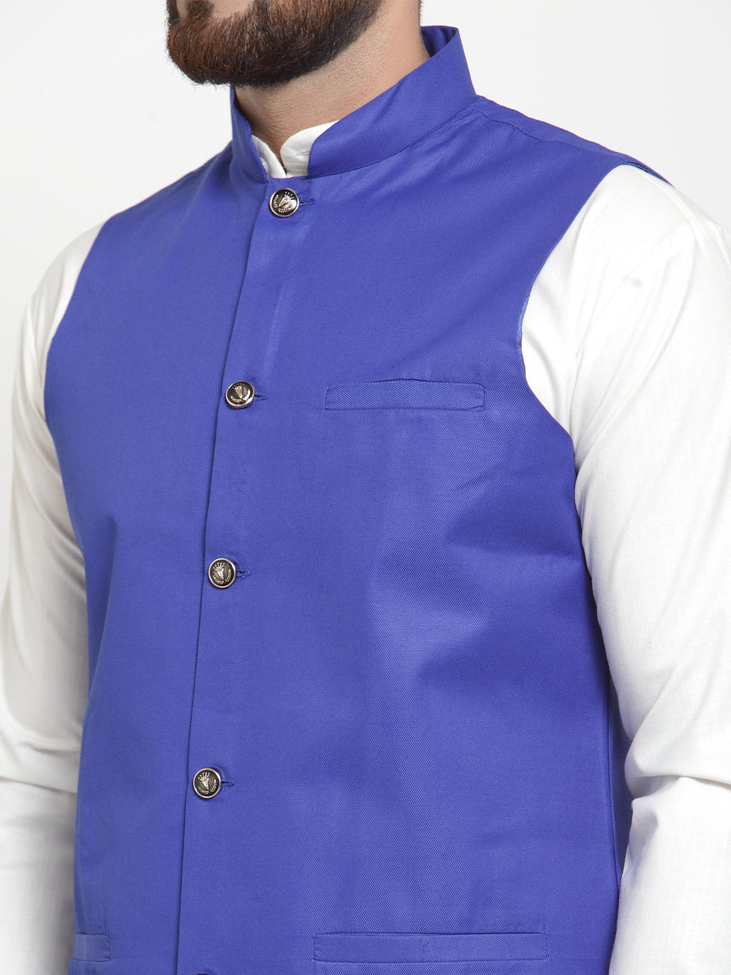 Jompers Men's Solid Kurta Pajama with Solid Waistcoat (Royal) | Grocsy