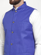 Jompers Men's Solid Kurta Pajama with Solid Waistcoat (Royal) | Grocsy