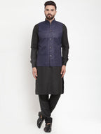 Jompers Men's Solid Kurta Pajama with Solid Waistcoat (Navy) | Grocsy