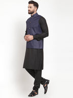 Jompers Men's Solid Kurta Pajama with Solid Waistcoat (Navy) | Grocsy