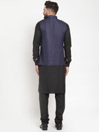 Jompers Men's Solid Kurta Pajama with Solid Waistcoat (Navy) | Grocsy