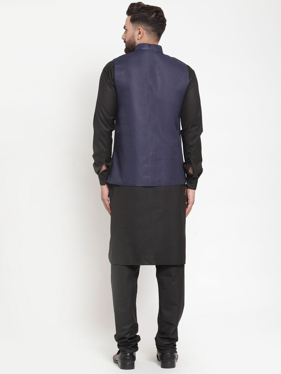 Jompers Men's Solid Kurta Pajama with Solid Waistcoat (Navy) | Grocsy