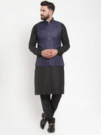 Jompers Men's Solid Kurta Pajama with Solid Waistcoat (Navy) | Grocsy
