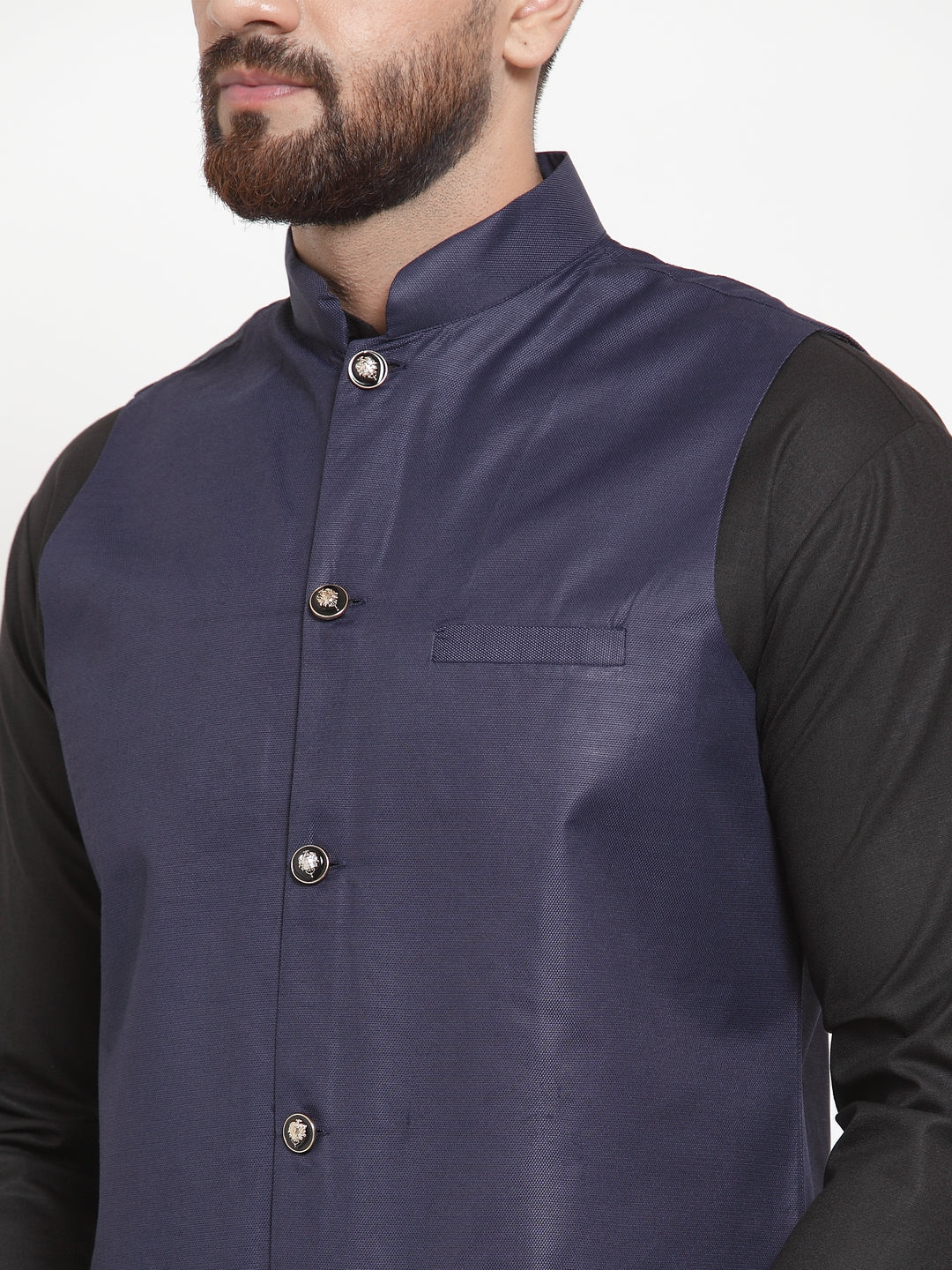 Jompers Men's Solid Kurta Pajama with Solid Waistcoat (Navy) | Grocsy