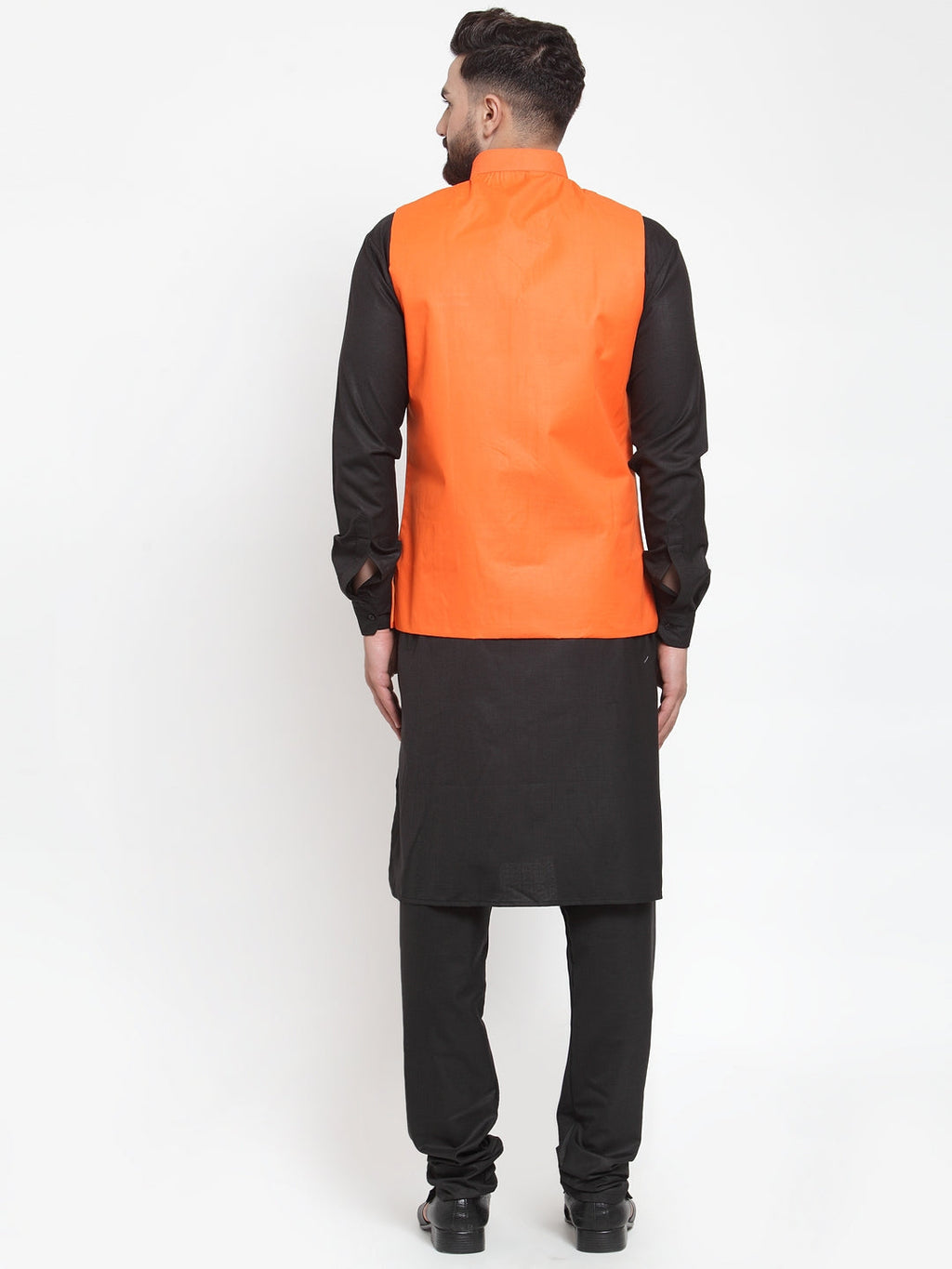 Jompers Men's Solid Kurta Pajama with Solid Waistcoat (Orange) | Grocsy