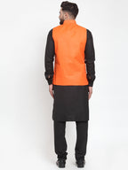 Jompers Men's Solid Kurta Pajama with Solid Waistcoat (Orange) | Grocsy