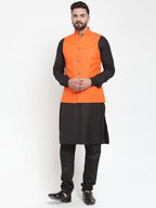 Jompers Men's Solid Kurta Pajama with Solid Waistcoat (Orange) | Grocsy