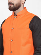 Jompers Men's Solid Kurta Pajama with Solid Waistcoat (Orange) | Grocsy