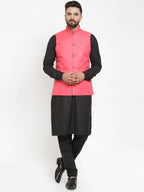 Jompers Men's Solid Kurta Pajama with Solid Waistcoat (Peach) | Grocsy