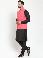 Jompers Men's Solid Kurta Pajama with Solid Waistcoat (Peach) | Grocsy