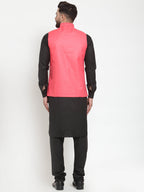 Jompers Men's Solid Kurta Pajama with Solid Waistcoat (Peach) | Grocsy