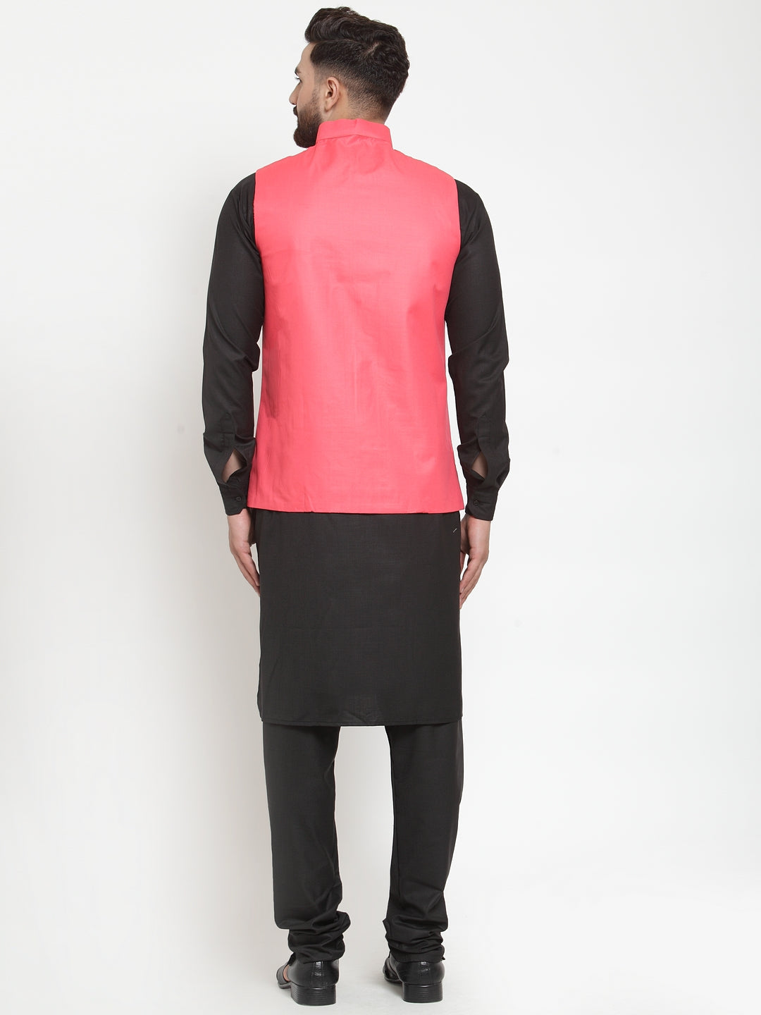 Jompers Men's Solid Kurta Pajama with Solid Waistcoat (Peach) | Grocsy
