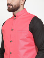 Jompers Men's Solid Kurta Pajama with Solid Waistcoat (Peach) | Grocsy