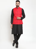 Jompers Men's Solid Kurta Pajama with Solid Waistcoat (Red) | Grocsy