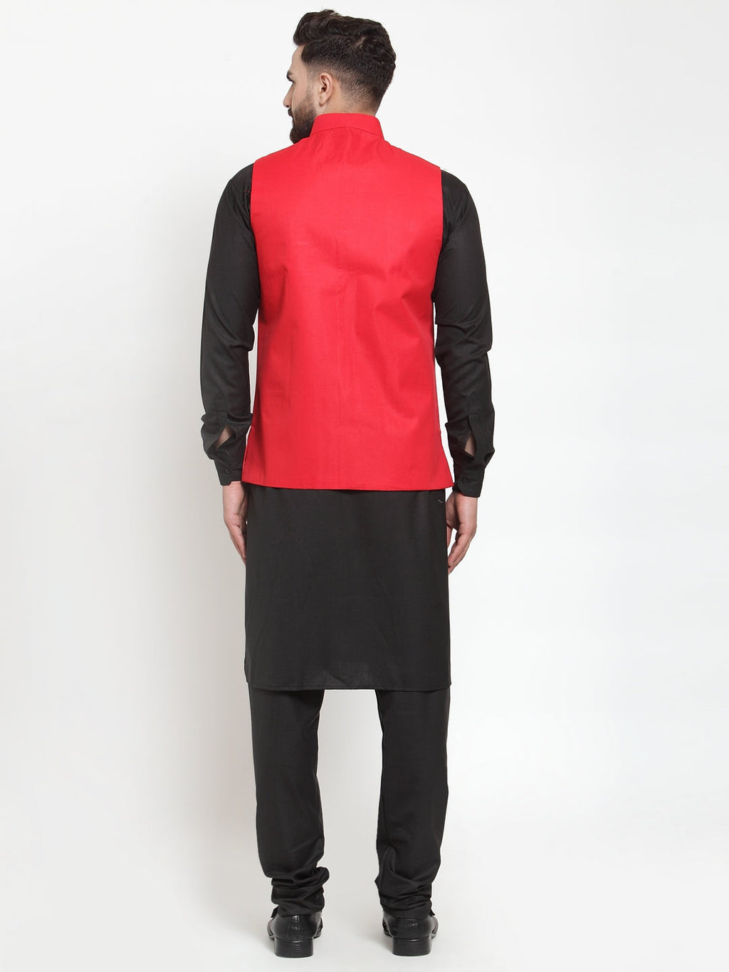 Jompers Men's Solid Kurta Pajama with Solid Waistcoat (Red) | Grocsy