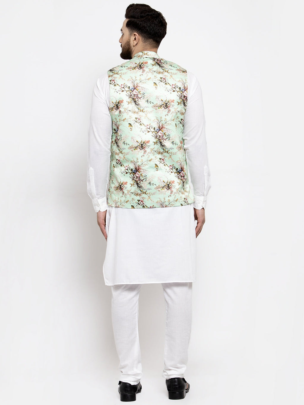 Jompers Men Solid Cotton Kurta Pajama with Printed Waistcoat (Lime-W) | Grocsy