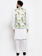 Jompers Men Solid Cotton Kurta Pajama with Printed Waistcoat (Lime-W) | Grocsy