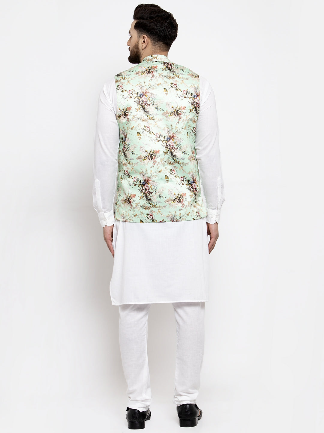 Jompers Men Solid Cotton Kurta Pajama with Printed Waistcoat (Lime-W) | Grocsy