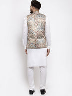 Jompers Men's Solid Cotton Kurta Pajama with Printed Waistcoat (Multi-W) | Grocsy