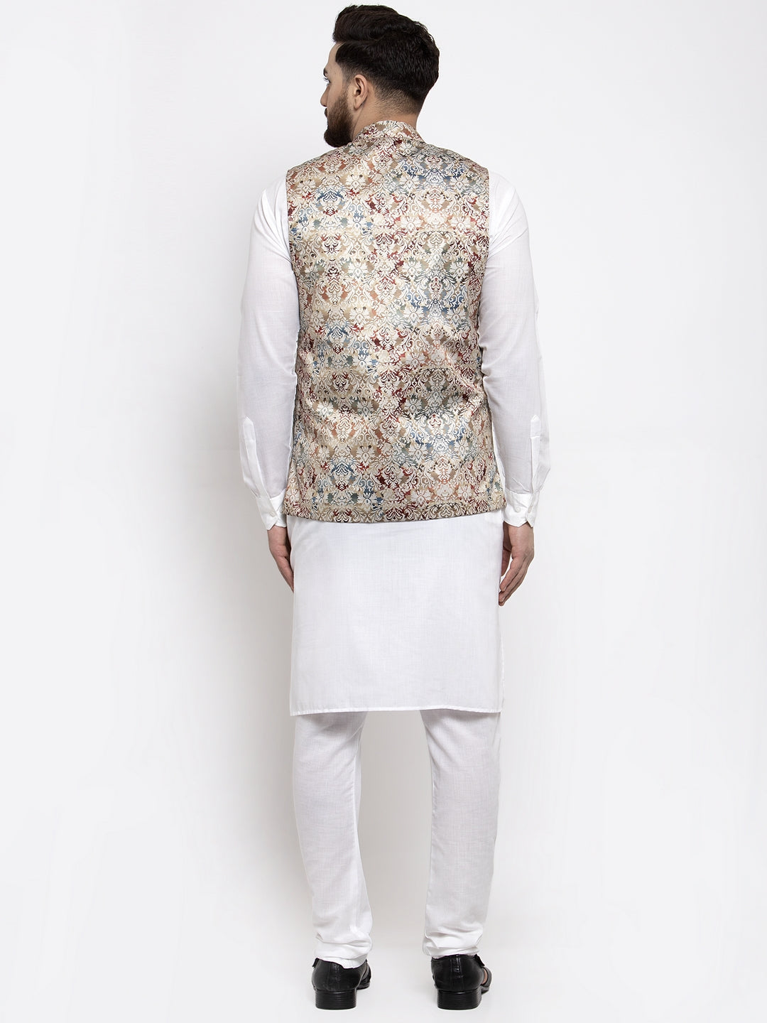 Jompers Men's Solid Cotton Kurta Pajama with Printed Waistcoat (Multi-W) | Grocsy