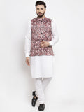 Jompers Men's Solid Cotton Kurta Pajama with Printed Waistcoat (Pink-W) | Grocsy