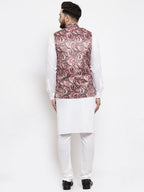 Jompers Men's Solid Cotton Kurta Pajama with Printed Waistcoat (Pink-W) | Grocsy