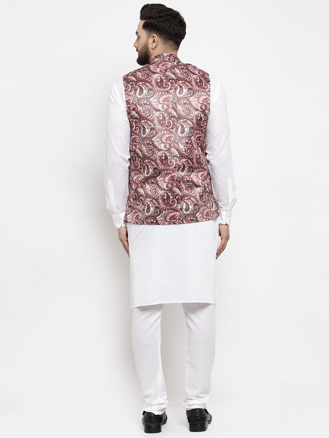 Jompers Men's Solid Cotton Kurta Pajama with Printed Waistcoat (Pink-W) | Grocsy
