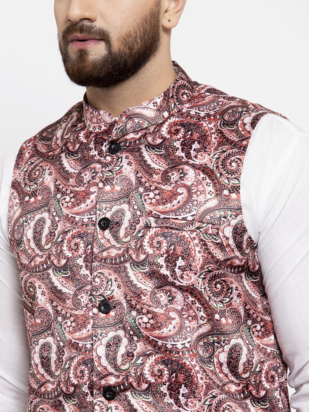 Jompers Men's Solid Cotton Kurta Pajama with Printed Waistcoat (Pink-W) | Grocsy
