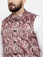 Jompers Men's Solid Cotton Kurta Pajama with Printed Waistcoat (Pink-W) | Grocsy