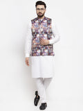Jompers Men's Solid Cotton Kurta Pajama with Printed Waistcoat (Purple-W) | Grocsy
