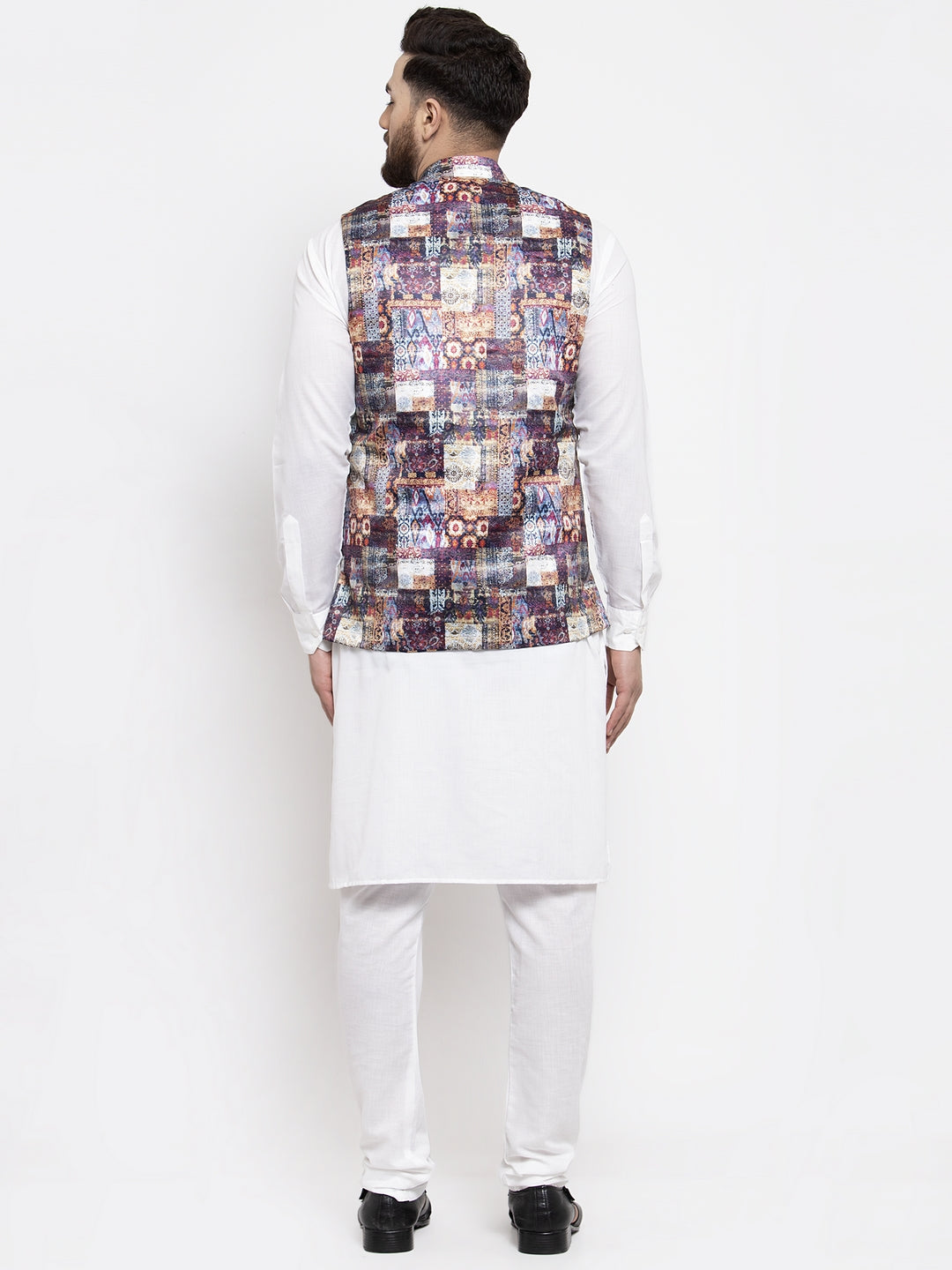 Jompers Men's Solid Cotton Kurta Pajama with Printed Waistcoat (Purple-W) | Grocsy