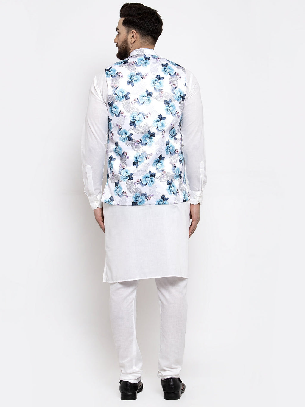 Jompers Men's Solid Cotton Kurta Pajama with Printed Waistcoat (Silver-W) | Grocsy