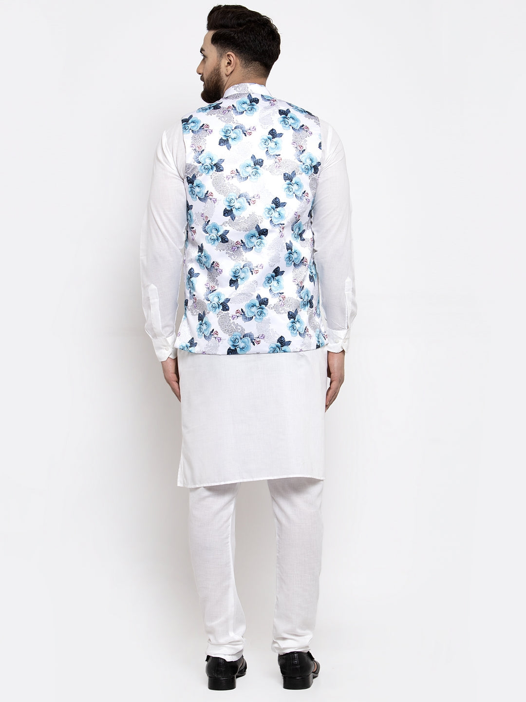 Jompers Men's Solid Cotton Kurta Pajama with Printed Waistcoat (Silver-W) | Grocsy