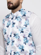 Jompers Men's Solid Cotton Kurta Pajama with Printed Waistcoat (Silver-W) | Grocsy