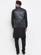 Jompers Men Solid Cotton Kurta Pajama with Printed Waistcoat (Charcoal-B) | Grocsy