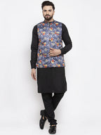 Jompers Men's Solid Cotton Kurta Pajama with Printed Waistcoat (Gray-B) | Grocsy