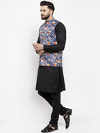 Jompers Men's Solid Cotton Kurta Pajama with Printed Waistcoat (Gray-B) | Grocsy